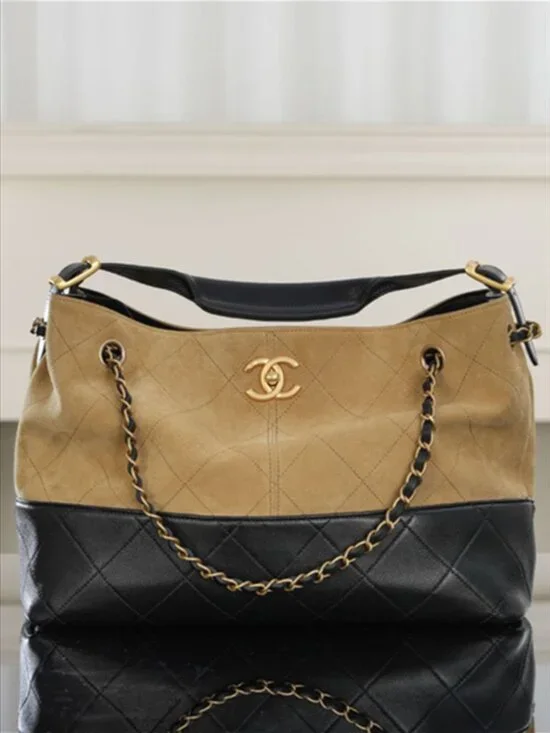 Chanel Two-Tone Suede & Leather Hobo Tote - Picture 6 of 7